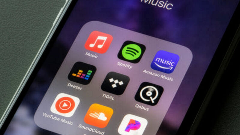 Music streaming app icons on a phone screen